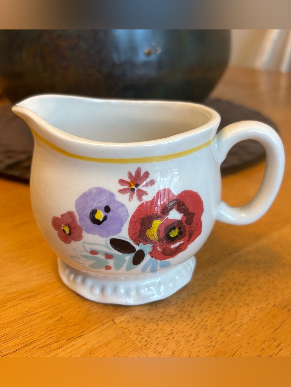 The Pioneer Woman Ceramic Creamer Pitcher in White with Red & Purple Flowers